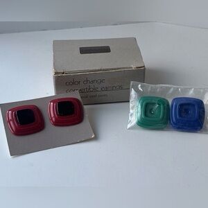 Vintage Avon 1986 Color Change Convertible Pierced Earrings Red Blue Green NOS